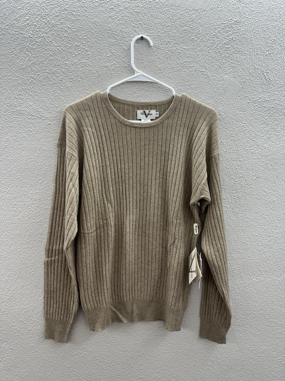 Verrazano Womens Sweater Size Medium Brown Ribbed Cashmere Pullover NWTs